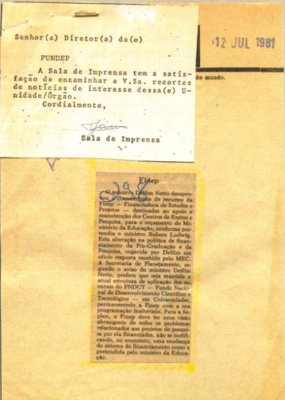 Jornal do Brasil divulga decisão do Ministro do Planejamento Delfim Netto. 12/07/1981.