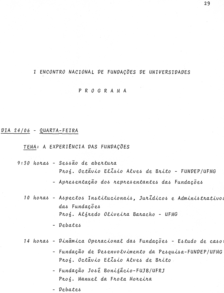 Programação do I Encontro Nacional de Fundações de Apoio de Universidades. Fonte: Acervo Fundep.