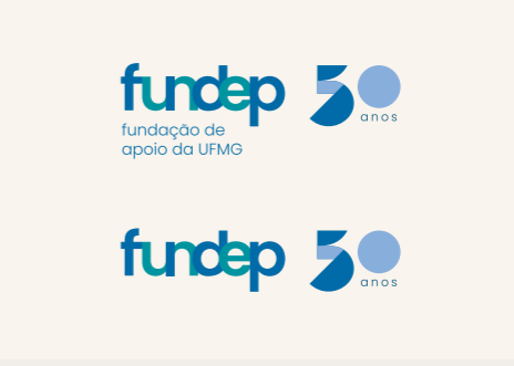 Selo 50 anos Fundep na cor azul e verde