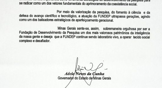 Carta do Governador do Estados de Minas Gerais Aécio Neves
