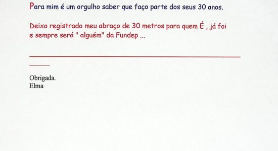 Carta da Colaboradora da Fundep Elma